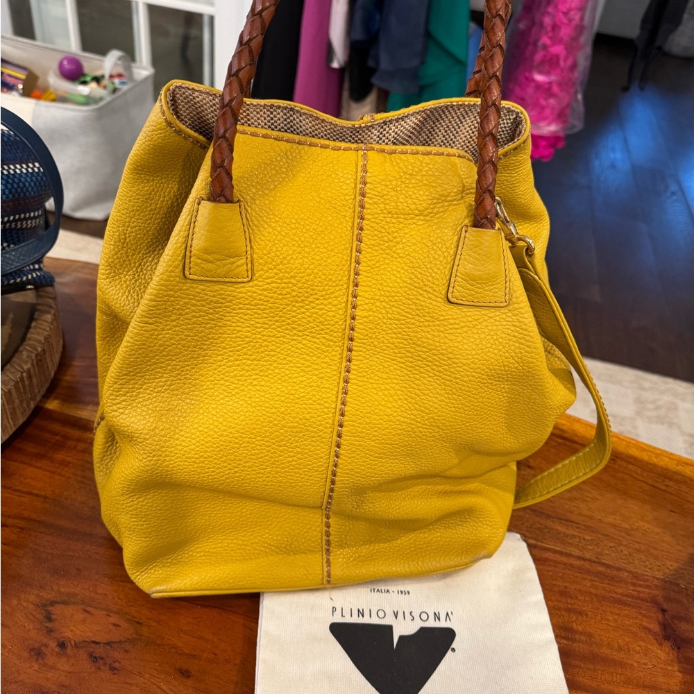 Plinio Visona Mustard Yellow Leather Shoulder Bag